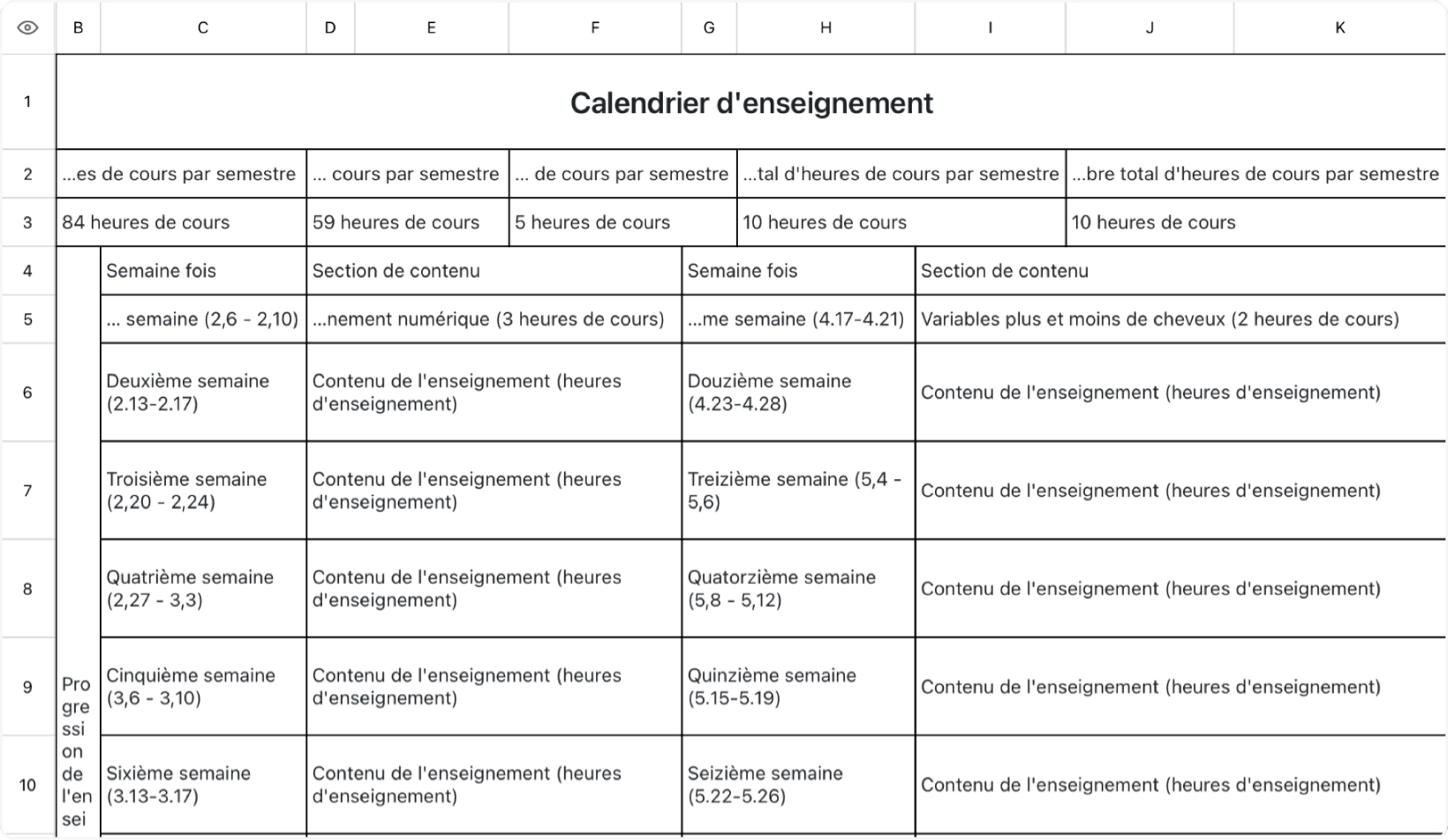 Calendrier d'enseignement1
